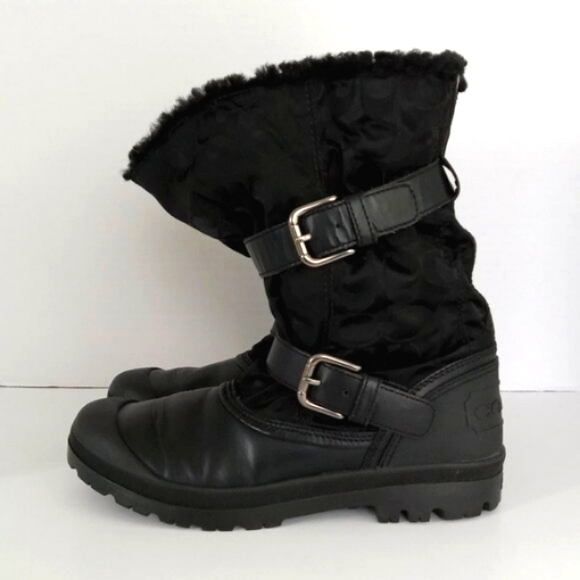 COACH Holiway Signature Snow Rain Boot in Black Canvas Women's Size 9.5 - Picture 6 of 14